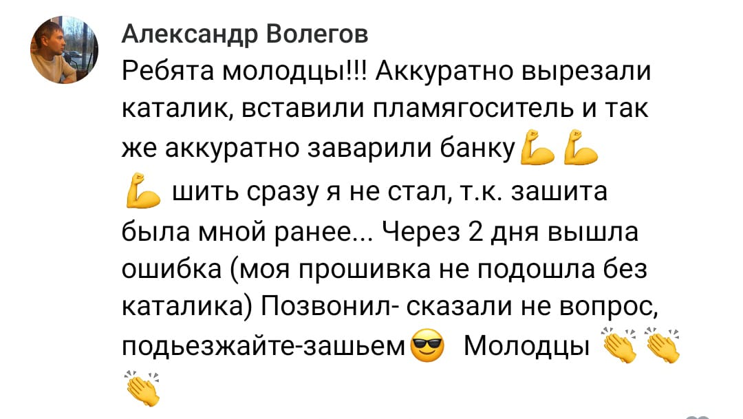 Положительный отзыв на услугу удаление катализатора